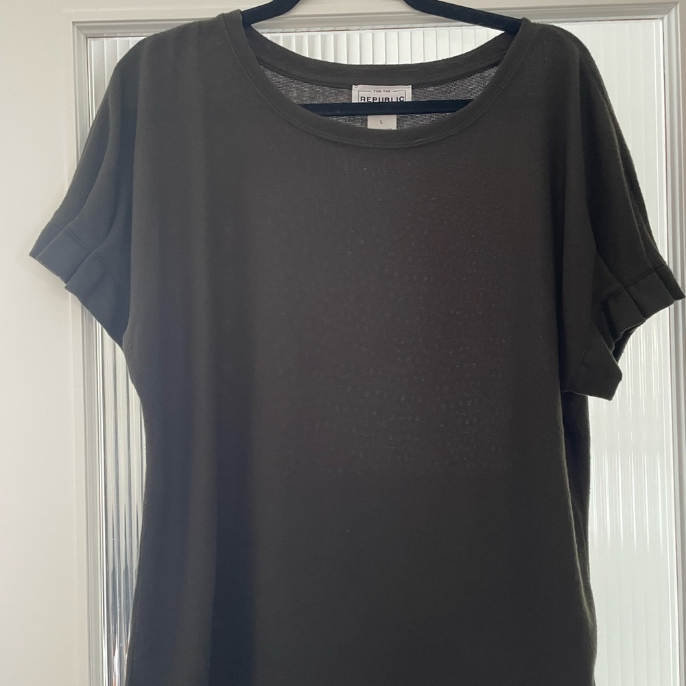 For The Republic Dark Olive Short Sleeve Top